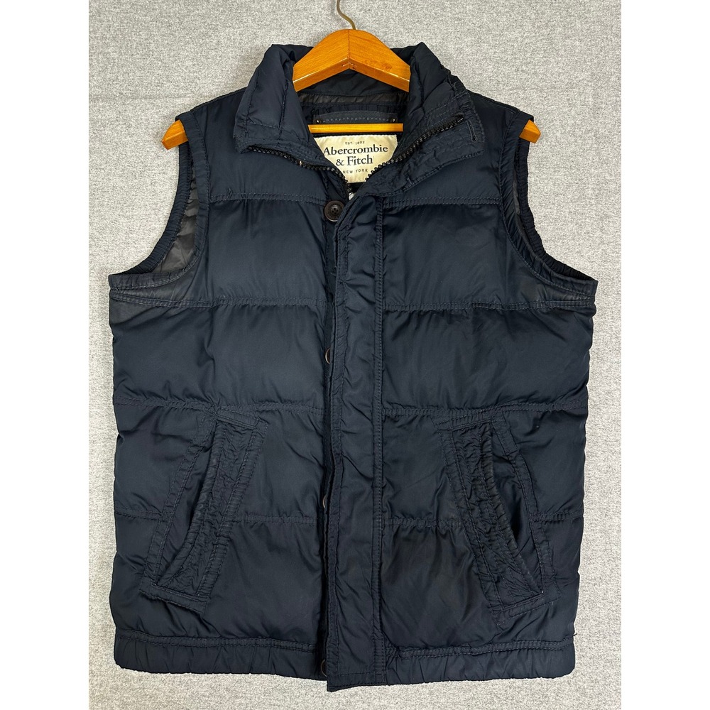 Abercrombie & Fitch Puffer Vest Mens M Navy Blue Quilted Down Blend